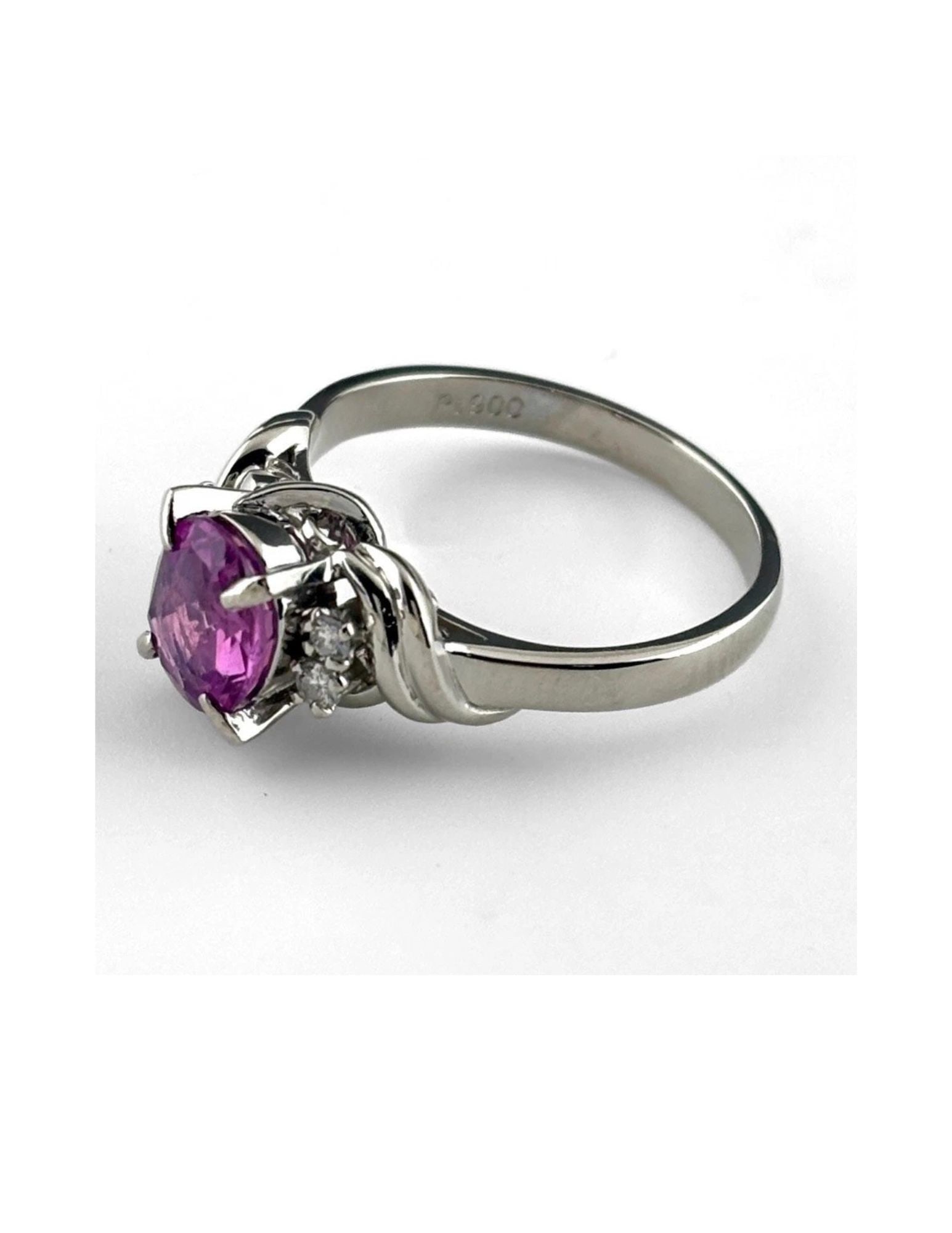 PINK SAPPHIRE DESIGN RING PLATINUM MELEE DIAMOND RING: Pink Sapphire Design Ring Platinum Melee Diamond Ring Brand: Unbranded Type/Style: Ring Material: Pt900, Main Stone Sapphire /Secondary Stone:Natural Color: None Size: US6 to 6.5 Accessories: None