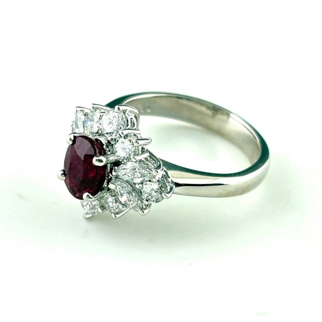 RUBY PLATINUM MELEE DIAMOND RING PT900: Ruby Platinum Melee Diamond Ring Pt900 Brand: Unbranded Type/Style: Ring Material: Pt900, Main Stone Ruby /Secondary Stone:Natural Color: None Size: US5 Accessories: None Accessories Notice: When