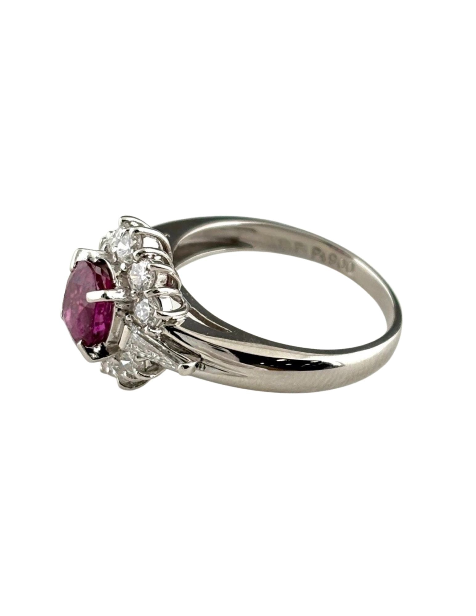 RUBY DESIGN RING PLATINUM MELEE DIAMOND RING PT900: Ruby Design Ring Platinum Melee Diamond Ring Pt900 Brand: Unbranded Type/Style: Ring Material: Pt900, Main Stone Ruby /Secondary Stone:Natural Color: None Size: US5 Accessories: None Accessories