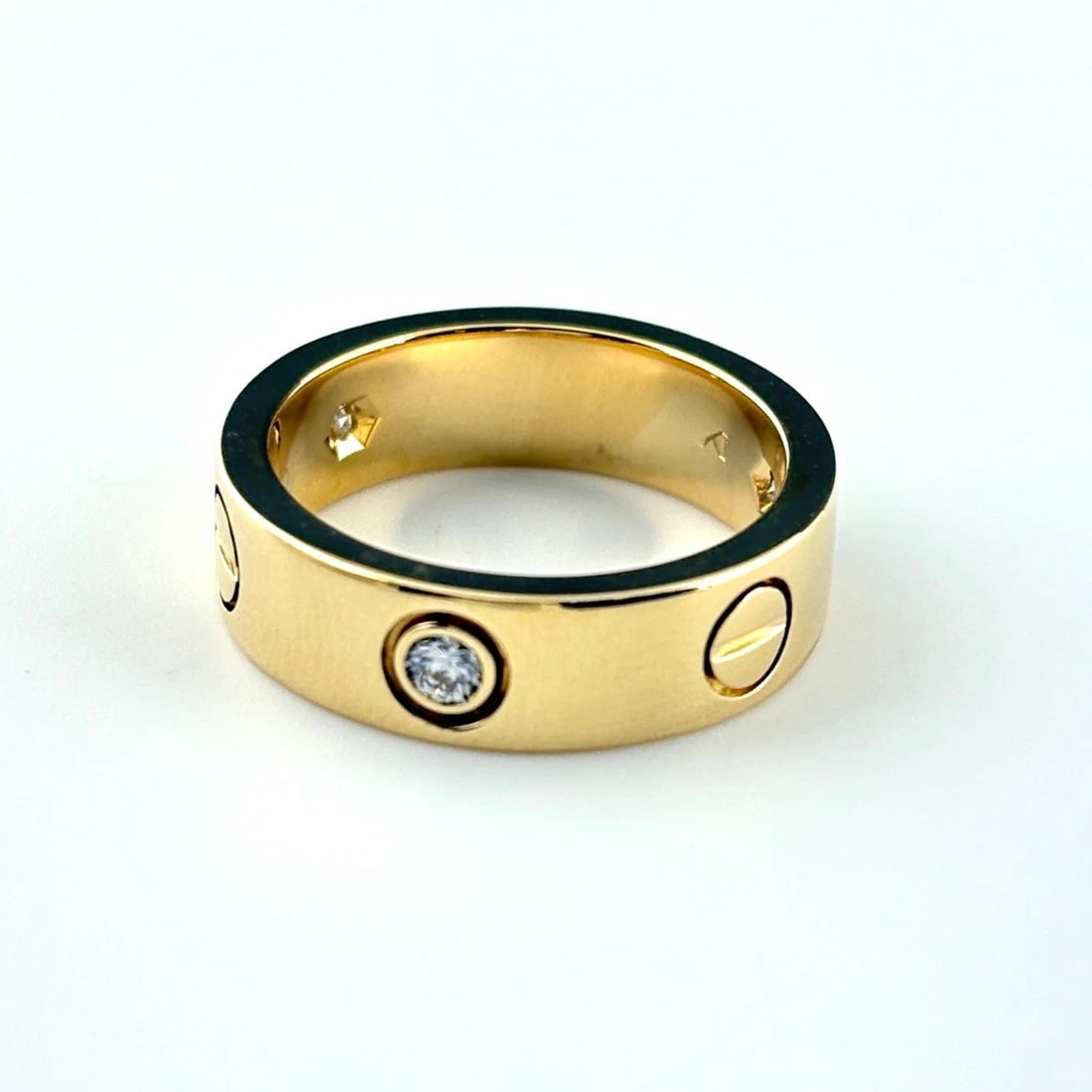 CARTIER LOVE RING HALF DIAMOND YG MELEE DIAMOND RING: Cartier Love Ring Half Diamond Yg Melee Diamond Ring Brand: CARTIER Type/Style: Ring Material: 750YG, Main Stone None Color: YG Size: US6 Accessories: None Accessories Notice: When purchasing