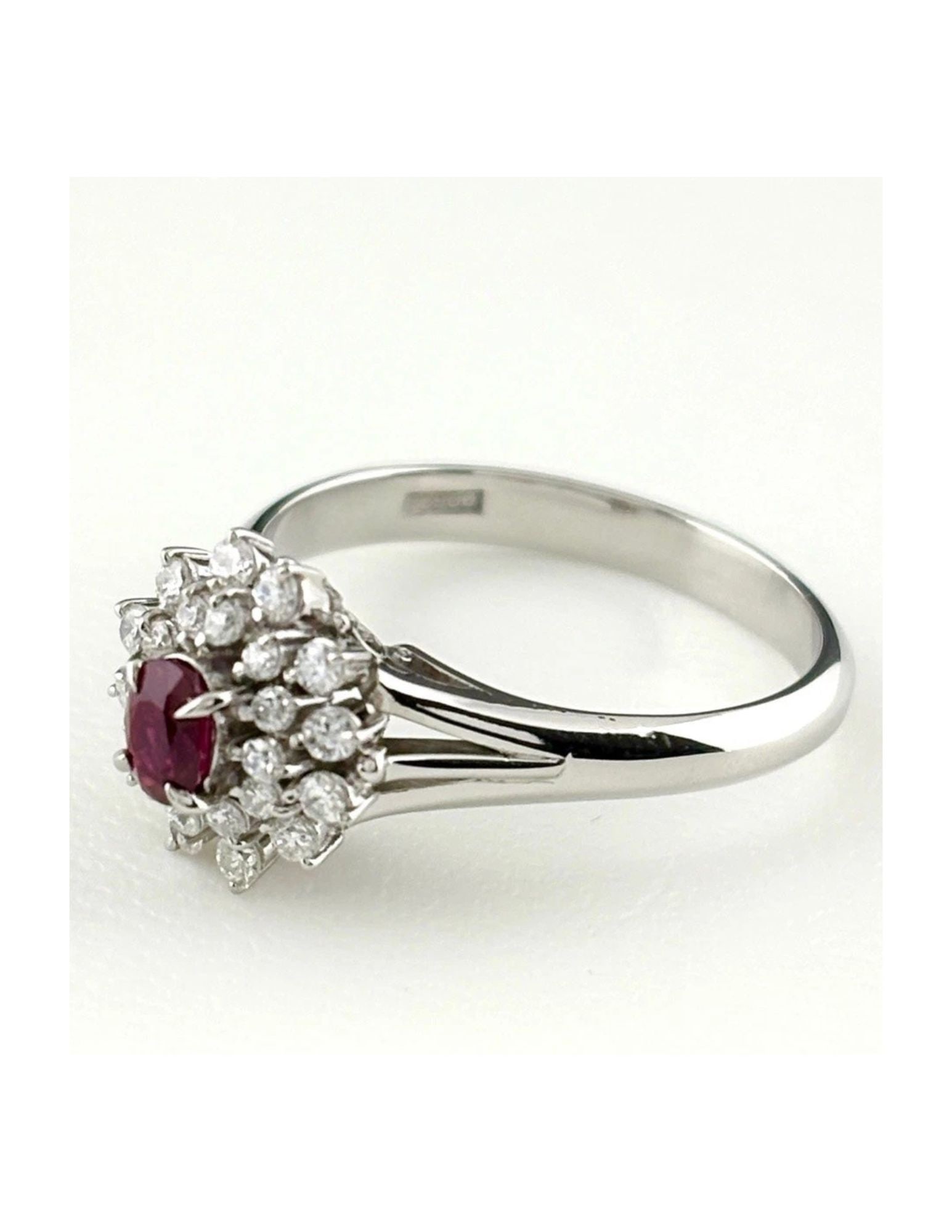 RUBY DESIGN RING PLATINUM RING MELEE DIAMOND RING: Ruby Design Ring Platinum Ring Melee Diamond Ring Brand: Unbranded Type/Style: Ring Material: Pt900, Main Stone Ruby /Secondary Stone:Natural Color: None Size: US7.5 to 8 Accessories: None