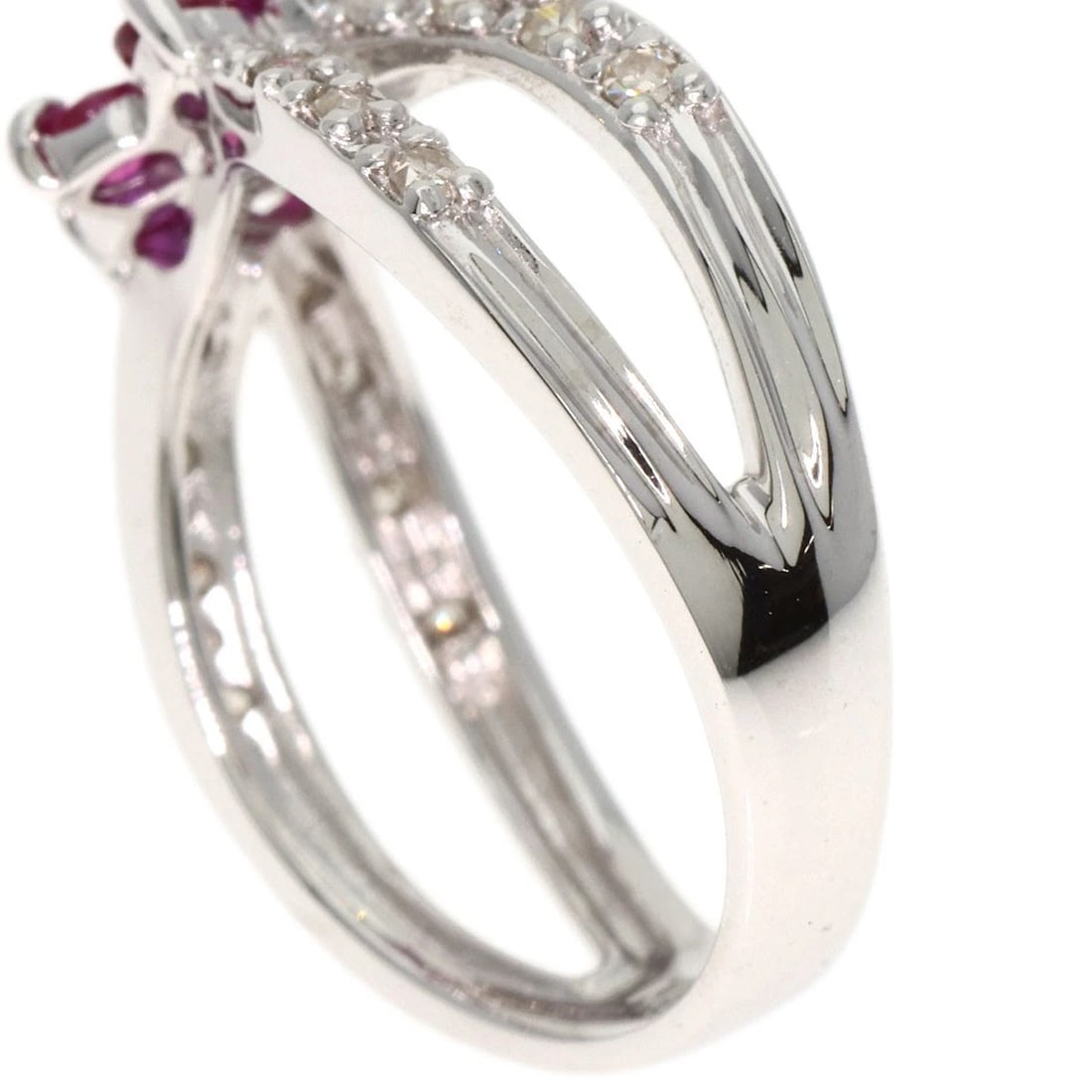 FLOWER DIAMOND RUBY RING K14 WHITE GOLD - 4