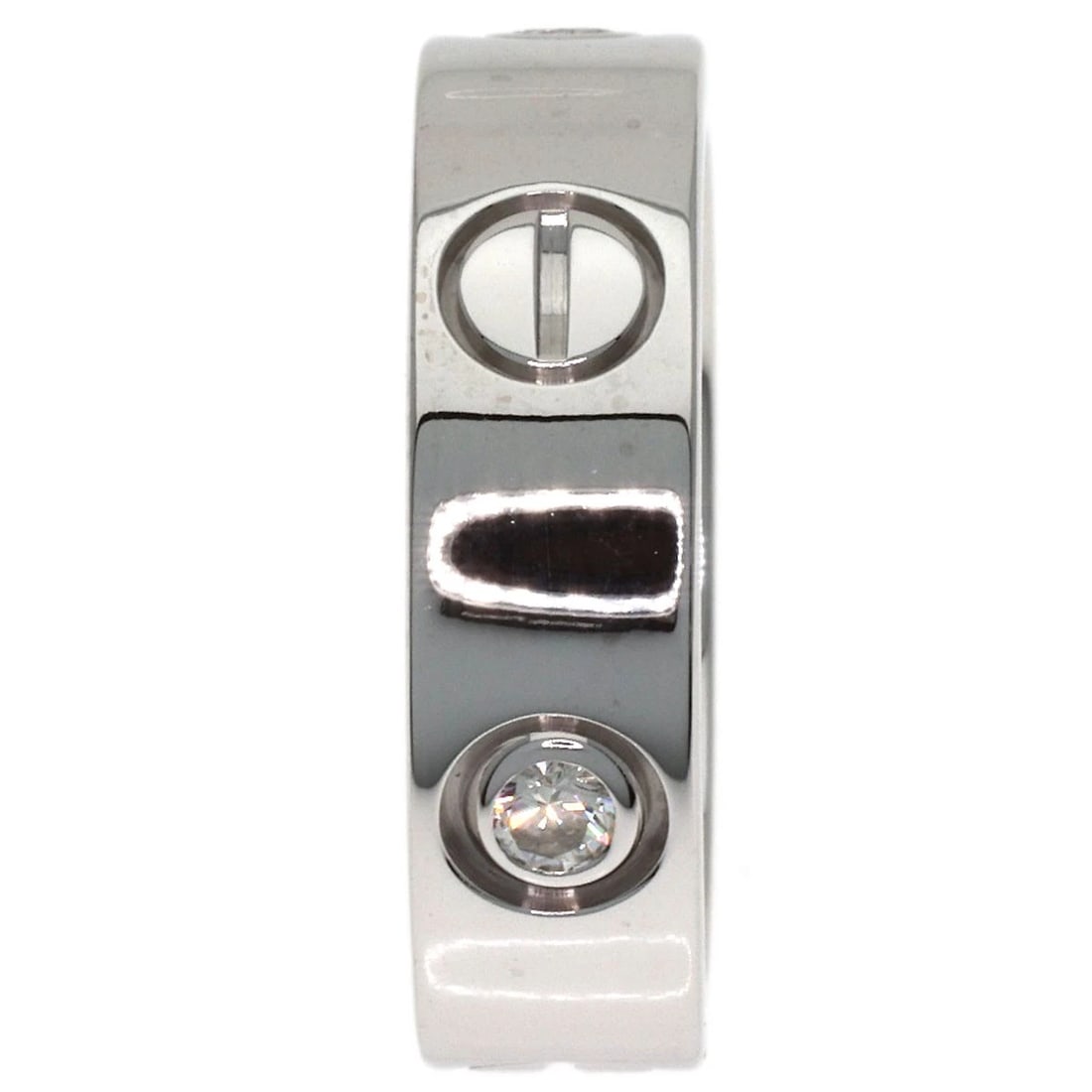 CARTIER LOVE RING HALF DIAMOND RING K18 WHITE GOLD: CARTIER love ring half diamond Ring K18 White Gold Brand: CARTIER Type/Style: Ring Material: K18 White Gold, Main Stone Natural Color: Silver Size: 5(US) Accessories: None Accessories Noti