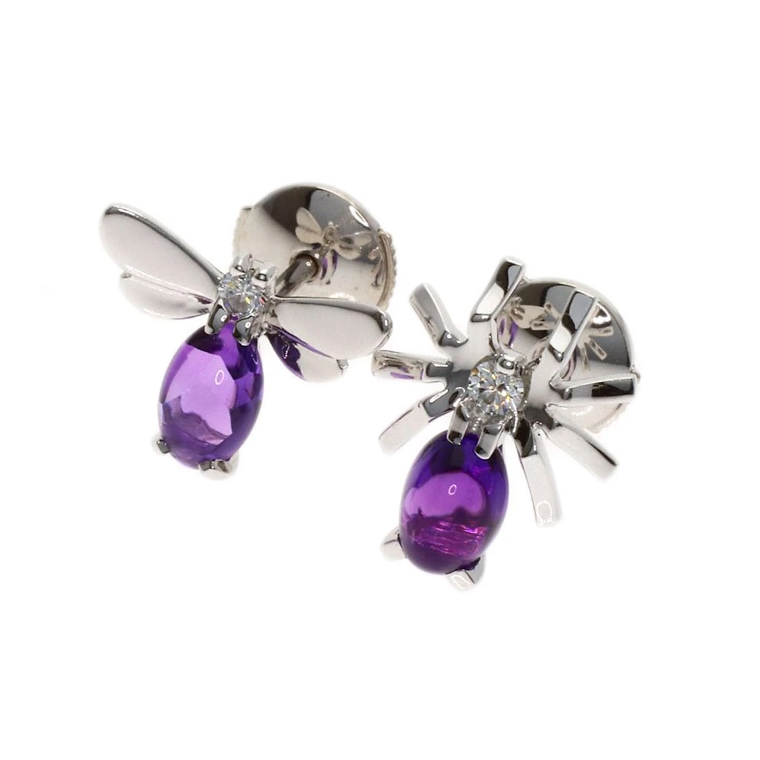 CHAUMET ATTRAPMORE SPIDER/DRAGONFLY DIAMOND AMETHYST EARRING K18 WHITE GOLD: Chaumet Attrapmore Spider/Dragonfly Diamond Amethyst earring K18 White Gold Brand: Chaumet Type/Style: earring Material: K18 White Gold, Main Stone Natural Color: Silver Size: Top