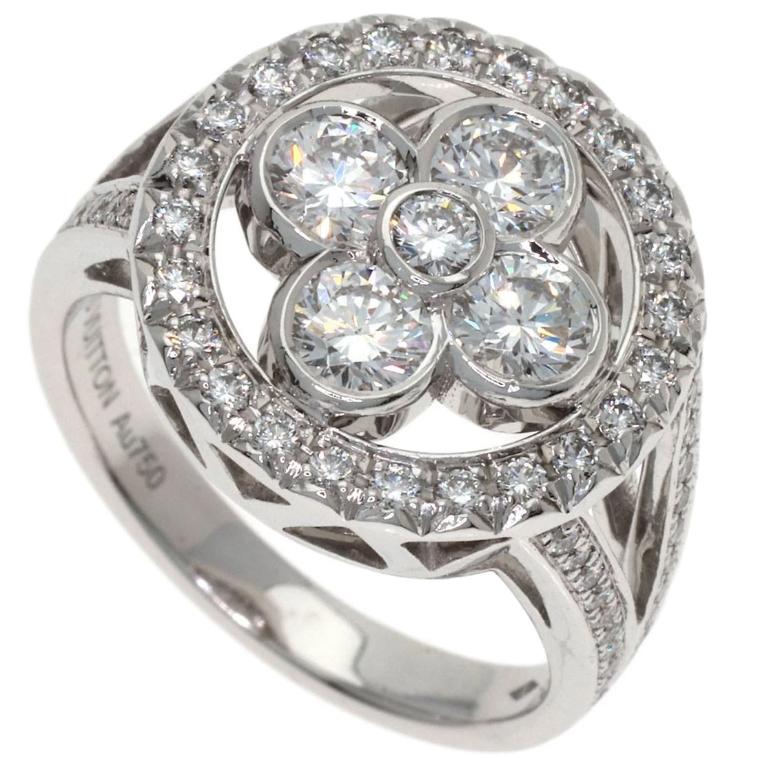 LOUIS VUITTON BERG BLOSSOM GM DIAMOND RING K18 WHITE GOLD: LOUIS VUITTON Berg Blossom GM Diamond Ring K18 White Gold Brand: LOUIS VUITTON Type/Style: Ring Material: K18 White Gold, Main Stone Natural Color: Silver Size: 5.25(US) Accessories: None