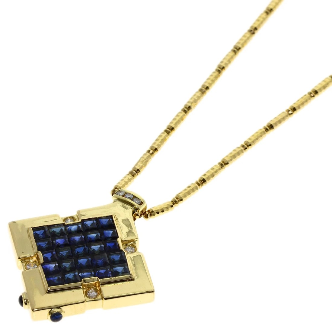 MYSTERY SAPPHIRE DIAMOND NECKLACE K18 YELLOW GOLD: Mystery Sapphire Diamond Necklace K18 Yellow Gold Brand: SELECT JEWELRY Type/Style: Necklace Material: K18 Yellow Gold, Main Stone Natural Color: Gold Size: Chain Length:18.1inch/46cm Chain