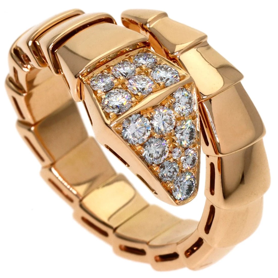 BVLGARI SERPENTI VIPER DIAMOND RING K18 PINK GOLD: BVLGARI Serpenti Viper Diamond Ring K18 Pink Gold Brand: BVLGARI Type/Style: Ring Material: K18 Pink Gold, Main Stone Natural Color: Gold Size: 7.75(US) Accessories: None Accessories Notic