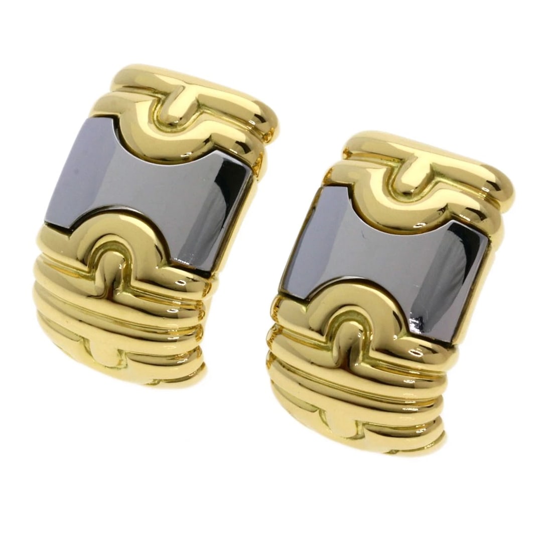 BVLGARI PARENTESI EARRING K18 YELLOW GOLD STAINLESS STEEL: BVLGARI Parentesi Earring K18 Yellow Gold Stainless Steel Brand: BVLGARI Type/Style: Earring Material: K18 Yellow Gold/Stainless Steel, Color: Gold Size: Top Size:0.8inch/21.4x13.7mm Accessories: