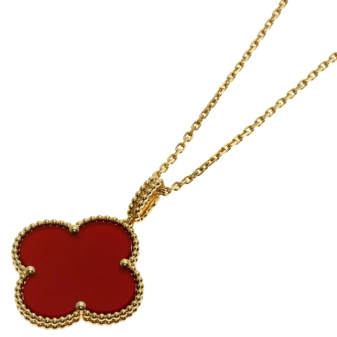 VAN CLEEF & ARPELS MAGIC ALHAMBRA CARNELIAN NECKLACE K18 YELLOW GOLD: Van Cleef & Arpels Magic Alhambra Carnelian Necklace K18 Yellow Gold Brand: Van Cleef & Arpels Type/Style: Necklace Material: K18 Yellow Gold, Color: Gold Size: Chain Length:35.4inch/90cm Chain