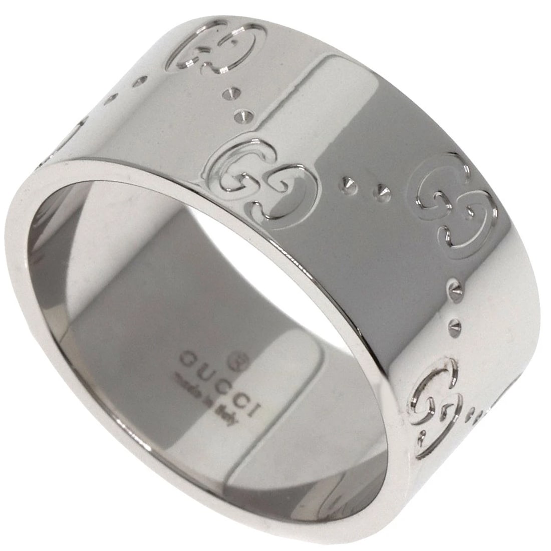 GUCCI GG ICON WIDE RING K18 WHITE GOLD: GUCCI GG Icon Wide Ring K18 White Gold Brand: GUCCI Type/Style: Ring Material: K18 White Gold, Color: Silver Size: 6.5(US) Accessories: None Accessories Notice: When purchasing pre-owned g
