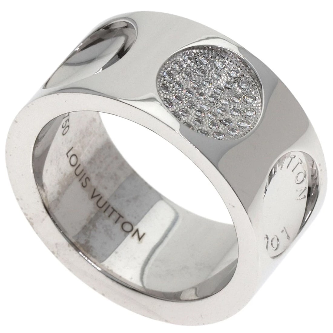 LOUIS VUITTON RING K18 WHITE GOLD: LOUIS VUITTON Ring K18 White Gold Brand: LOUIS VUITTON Type/Style: Ring Material: K18 White Gold, Main Stone Natural Color: Silver Size: 6.5(US) Accessories: None Accessories Notice: When
