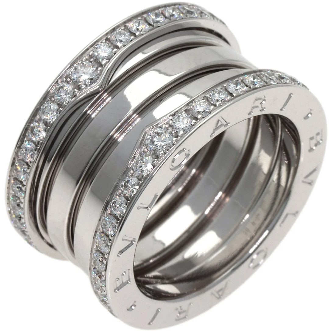 BVLGARI DIAMOND RING K18 WHITE GOLD: BVLGARI Diamond Ring K18 White Gold Brand: BVLGARI Type/Style: Ring Material: K18 White Gold, Main Stone Natural Color: Silver Size: 5.25(US) Accessories: None Accessories Notice: When pur