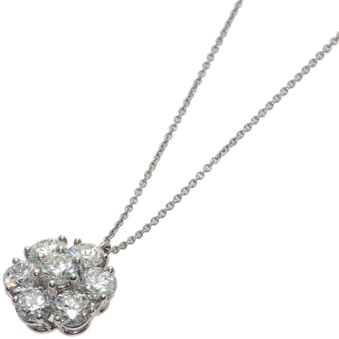 GRAFF FLOWER MOTIF DIAMOND NECKLACE PLATINUM PT950: GRAFF Flower motif Diamond Necklace Platinum PT950 Brand: GRAFF Type/Style: Necklace Material: Platinum PT950, Main Stone Natural Color: Silver Size: Chain Length:15.7inch/40cm Chain Width:0.4inch/1mm