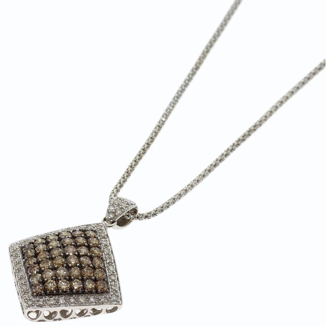 BROWN DIAMOND NECKLACE K18 WHITE GOLD: Brown Diamond Necklace K18 White Gold Brand: SELECT JEWELRY Type/Style: Necklace Material: K18 White Gold, Main Stone Natural Color: Silver Size: Chain Length:18.1inch/46cm Chain Width:0.6inch/1.4mm