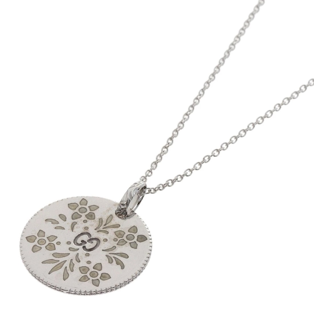 GUCCI ICON BLOOM CIRCLE NECKLACE K18 WHITE GOLD: GUCCI Icon Bloom Circle Necklace K18 White Gold Brand: GUCCI Type/Style: Necklace Material: K18 White Gold, Color: Silver Size: Chain Length:19.7inch/50cm Chain Width:0.5inch/1.2mm Accessories: No