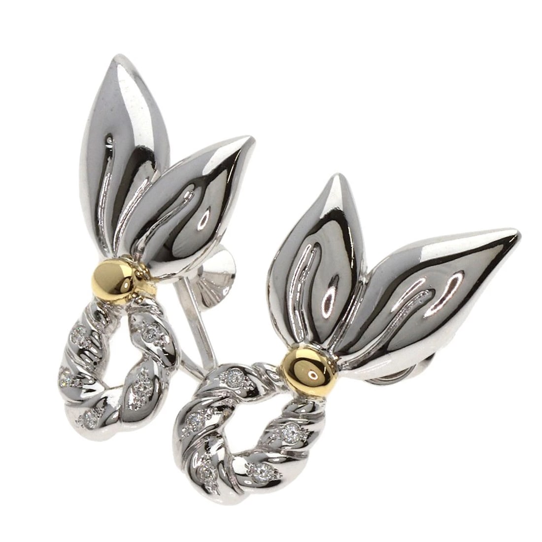 MIKIMOTO DIAMOND EARRING K14 WHITE GOLD 18K YELLOW GOLD: MIKIMOTO Diamond Earring K14 White Gold 18K Yellow Gold Brand: MIKIMOTO Type/Style: Earring Material: K14 White Gold/18K Yellow Gold, Main Stone Natural Color: Silver Size: Top