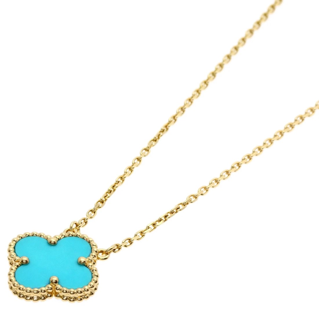 VAN CLEEF & ARPELS TURQUOISE NECKLACE K18 YELLOW GOLD: Van Cleef & Arpels Turquoise Necklace K18 Yellow Gold Brand: Van Cleef & Arpels Type/Style: Necklace Material: K18 Yellow Gold, Main Stone Turquoise Color: Gold Size: Chain Length:16.5inch/42cm Chain