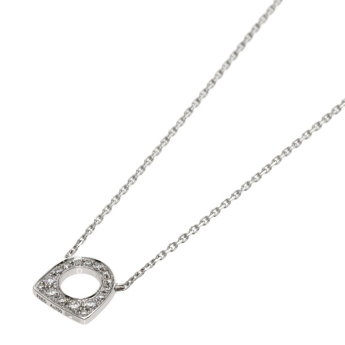 FRED DIAMOND NECKLACE K18 WHITE GOLD: FRED Diamond Necklace K18 White Gold Brand: FRED Type/Style: Necklace Material: K18 White Gold, Color: Silver Size: Chain Length:15.4inch/39cm Chain Width:0.4inch/1.0mm Top Size:0.3inch/8.5x8.4x1.2mm 
