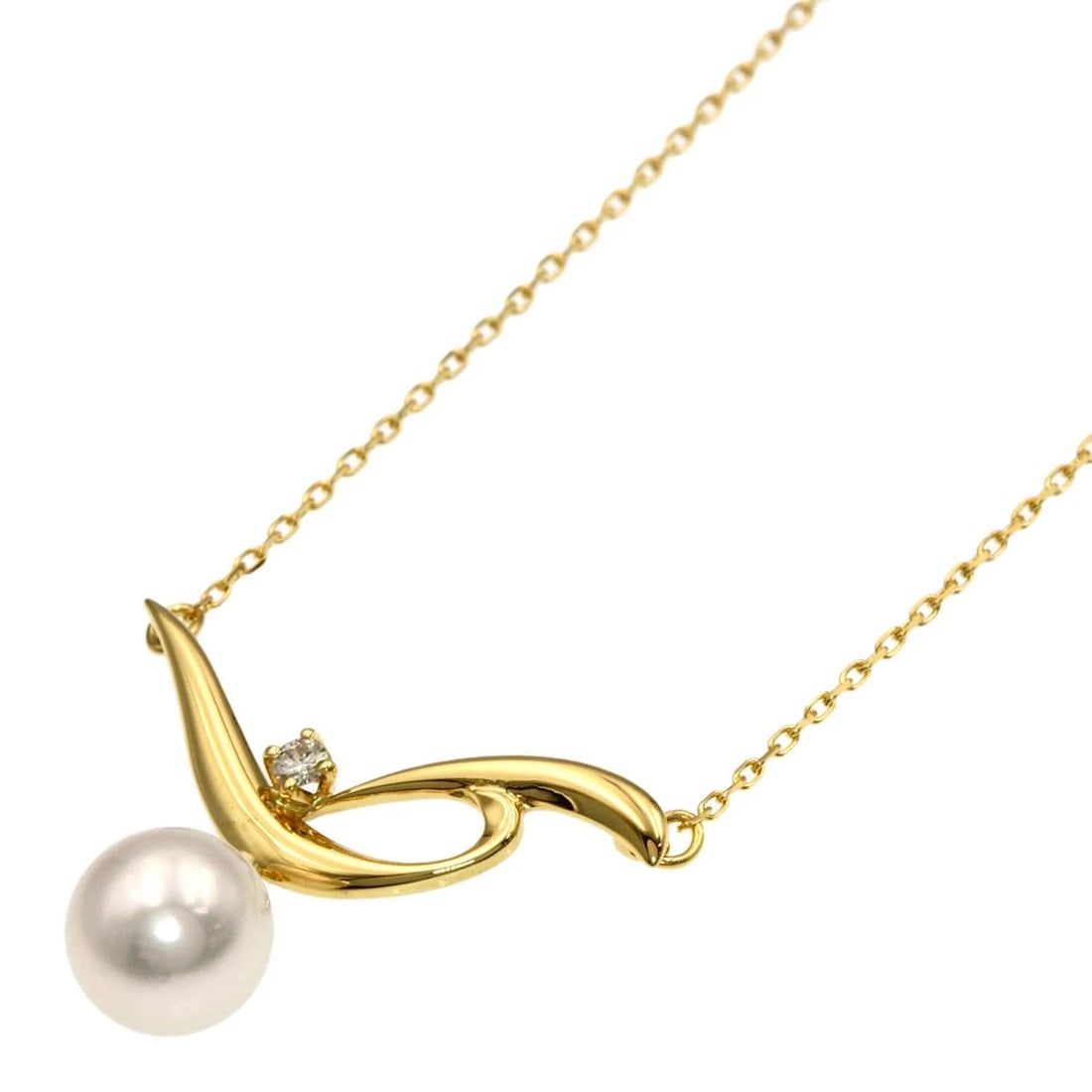 MIKIMOTO PEARL DIAMOND NECKLACE K18 YELLOW GOLD: MIKIMOTO Pearl Diamond Necklace K18 Yellow Gold Brand: MIKIMOTO Type/Style: Necklace Material: K18 Yellow Gold, Color: Gold Size: Stone Size:0.3inch/7.3x7.3mm Chain Length:16.7inch/42.5cm Chain
