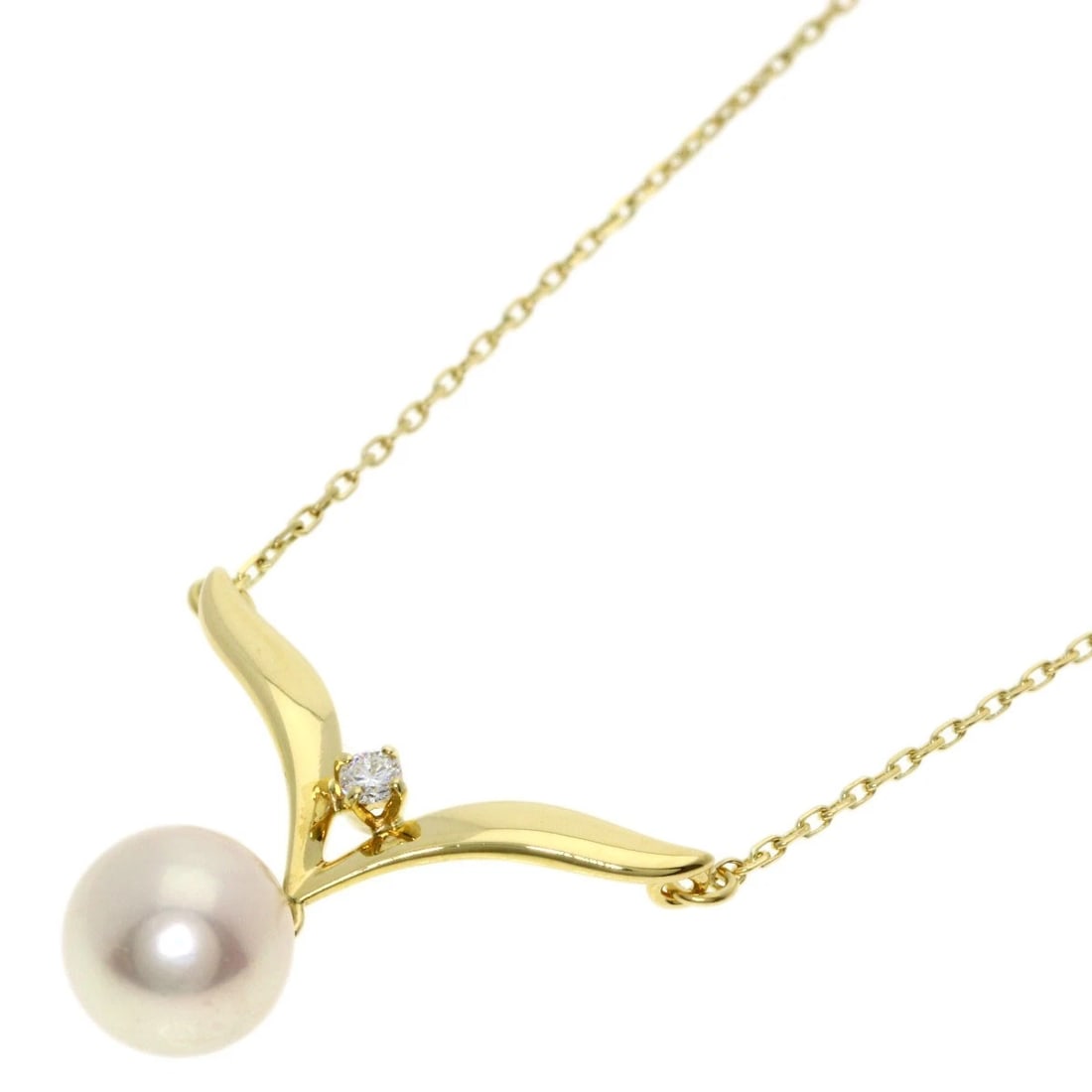 MIKIMOTO PEARL DIAMOND NECKLACE K18 YELLOW GOLD: MIKIMOTO Pearl Diamond Necklace K18 Yellow Gold Brand: MIKIMOTO Type/Style: Necklace Material: K18 Yellow Gold, Color: Gold Size: Stone Size:0.3inch/7.5mm Chain Length:16.5inch/42cm Chain
