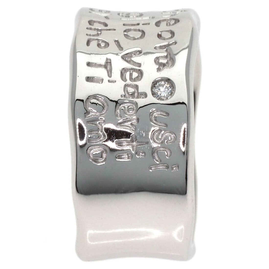 PONTE VECCHIO LOGO DIAMOND RING K18 WHITE GOLD: Ponte Vecchio Logo Diamond Ring K18 White Gold Brand: Ponte Vecchio Type/Style: Ring Material: K18 White Gold, Main Stone Natural Color: Silver Size: 8.25(US) Accessories: None Accessories