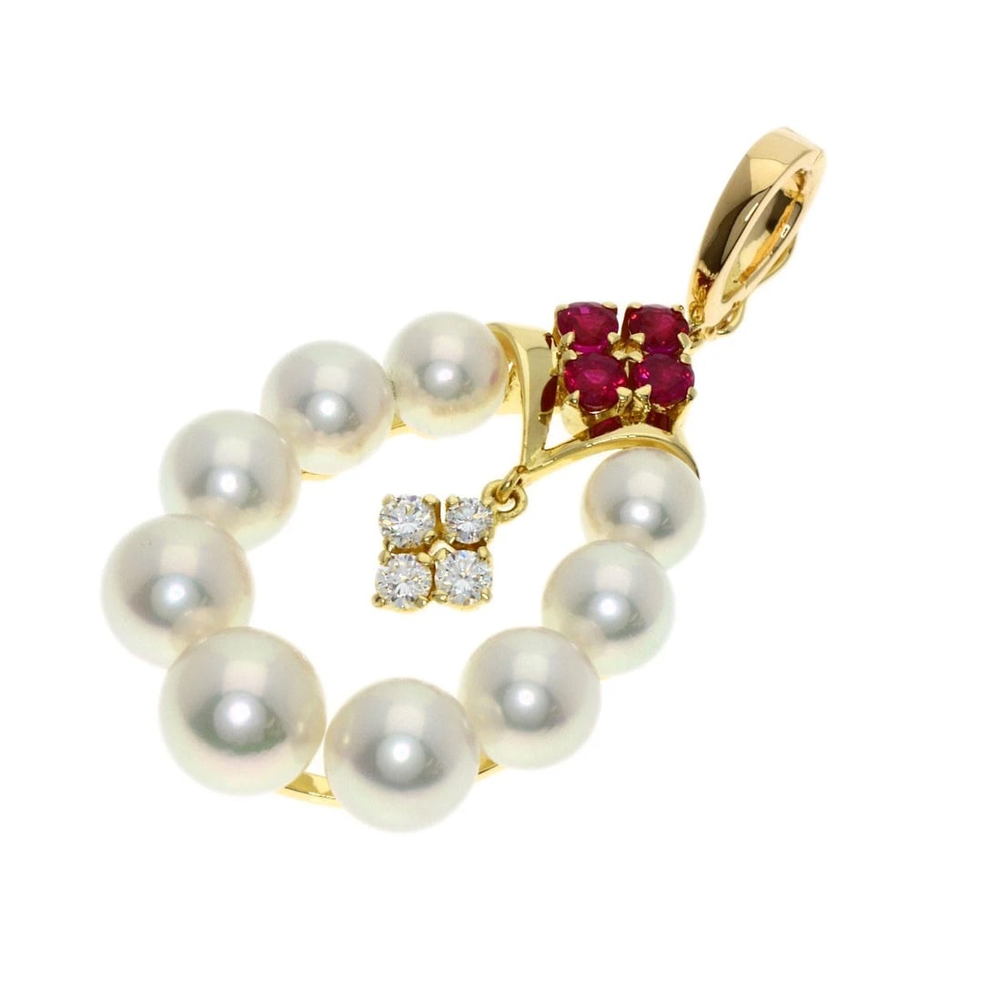 MIKIMOTO PEARL RUBY PENDANT TOP K18 YELLOW GOLD: MIKIMOTO Pearl Ruby Pendant top K18 Yellow Gold Brand: MIKIMOTO Type/Style: Pendant top Material: K18 Yellow Gold, Color: Gold Size: Top Size:1.3inch/33.4?22.8?8.1mm Accessories: None Accessories