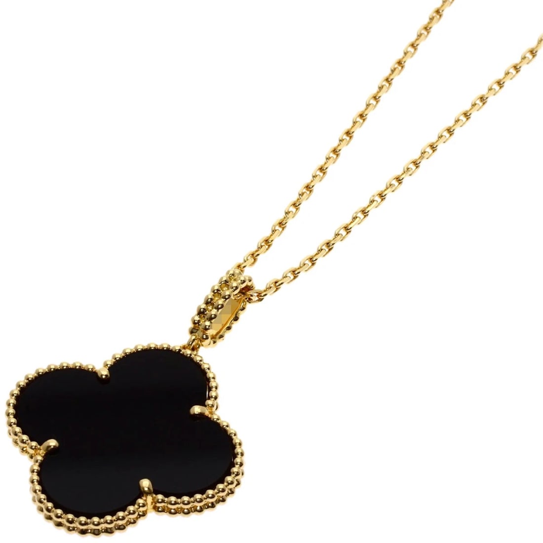 VAN CLEEF & ARPELS MAGIC ALHAMBRA ONYX NECKLACE K18 YELLOW GOLD: Van Cleef & Arpels Magic Alhambra Onyx Necklace K18 Yellow Gold Brand: Van Cleef & Arpels Type/Style: Necklace Material: K18 Yellow Gold, Main Stone Onyx Color: Gold Size: Chain Length:35.4inch/90cm C
