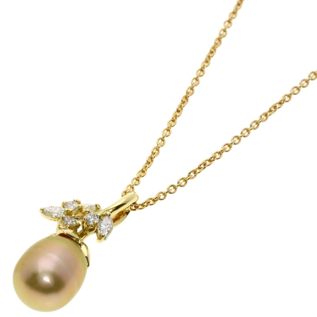 QUEEN PEARL DIAMOND NECKLACE K18 YELLOW GOLD: Queen Pearl Diamond Necklace K18 Yellow Gold Brand: Queen Type/Style: Necklace Material: K18 Yellow Gold, Color: Gold Size: Stone Size:0.4inch/10.8mm Chain Length:15.6inch/39.5cm Chain