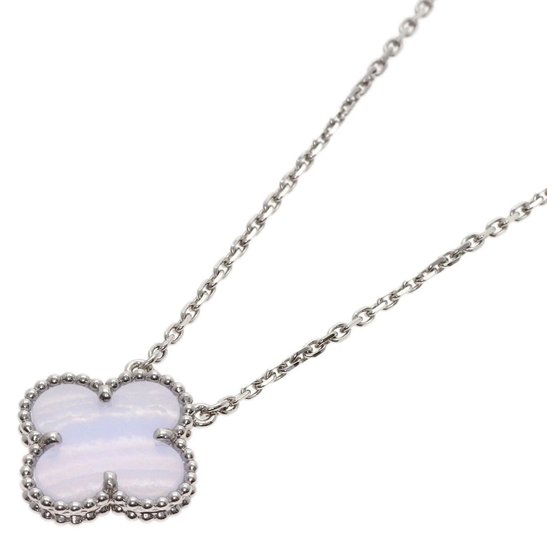 VAN CLEEF & ARPELS NECKLACE K18 WHITE GOLD: Van Cleef & Arpels Necklace K18 White Gold Brand: Van Cleef & Arpels Type/Style: Necklace Material: K18 White Gold, Main Stone Chalcedony Color: Silver Size: Chain Length:16.5inch/42cm Chain Width:0.6