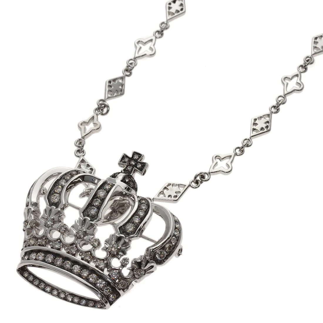 CROWN DIAMOND NECKLACE K18 WHITE GOLD: Crown Diamond Necklace K18 White Gold Brand: SELECT JEWELRY Type/Style: Necklace Material: K18 White Gold, Main Stone Natural Color: Silver Size: Chain Length:15.0inch/38cm Chain Width:2.3inch/5.8mm T