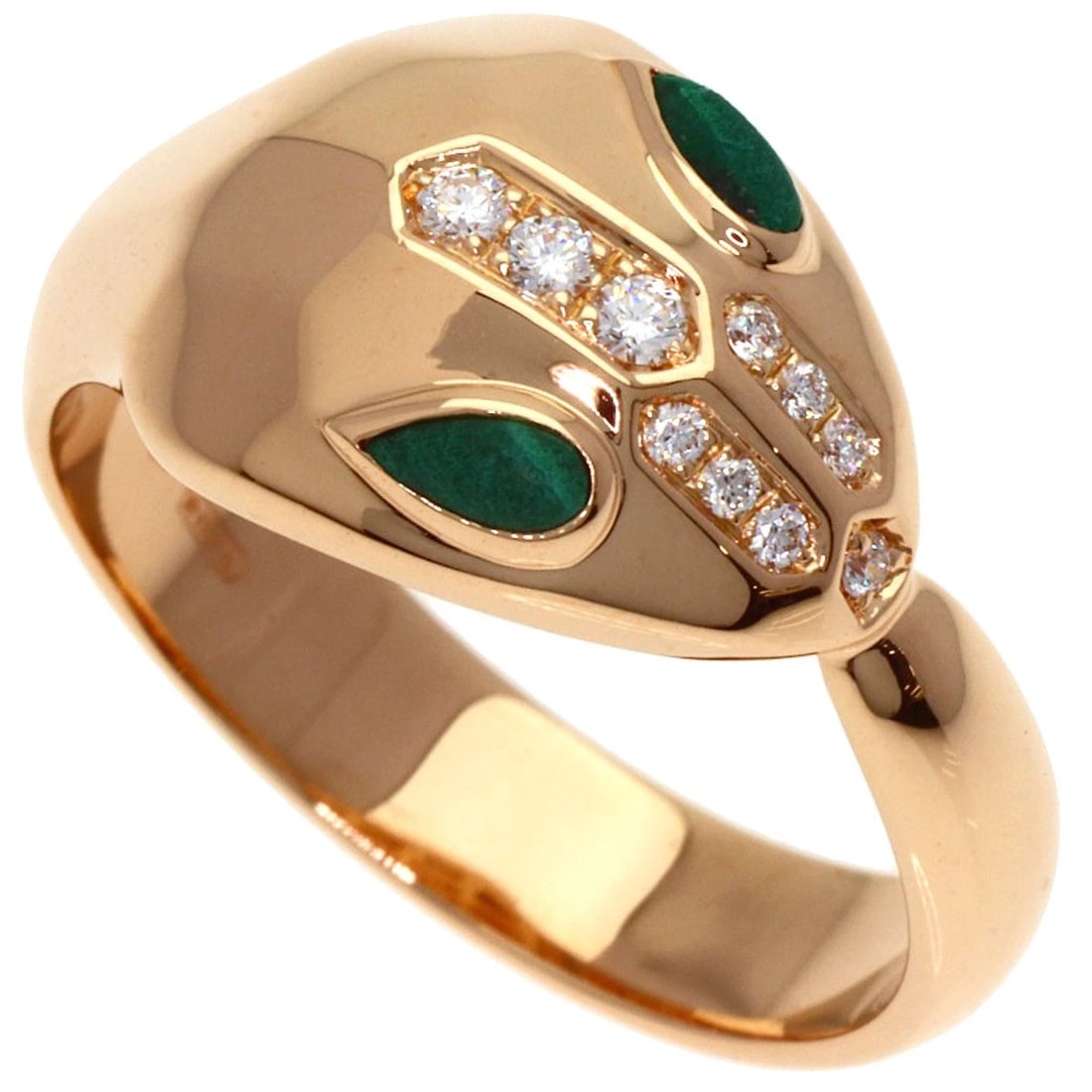 BVLGARI SERPENTI DIAMOND MALACHITE RING K18 PINK GOLD (1 of 3)