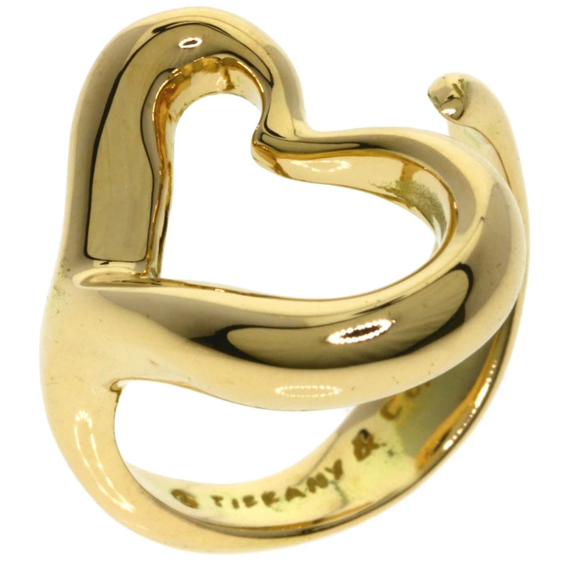 TIFFANY&CO. OPEN HEART RING K18 YELLOW GOLD: TIFFANY&Co. Open heart Ring K18 Yellow Gold Brand: TIFFANY&Co. Type/Style: Ring Material: K18 Yellow Gold, Color: Gold Size: 5.25(US) Accessories: None Accessories Notice: When purchasing