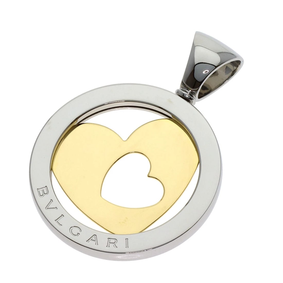 BVLGARI PENDANT TOP K18 YELLOW GOLD STAINLESS STEEL: BVLGARI Pendant top K18 Yellow Gold Stainless Steel Brand: BVLGARI Type/Style: Pendant top Material: K18 Yellow Gold/Stainless Steel, Color: Gold Size: Top Size:1.7inch/43.2x31.4x3mm Accessories:
