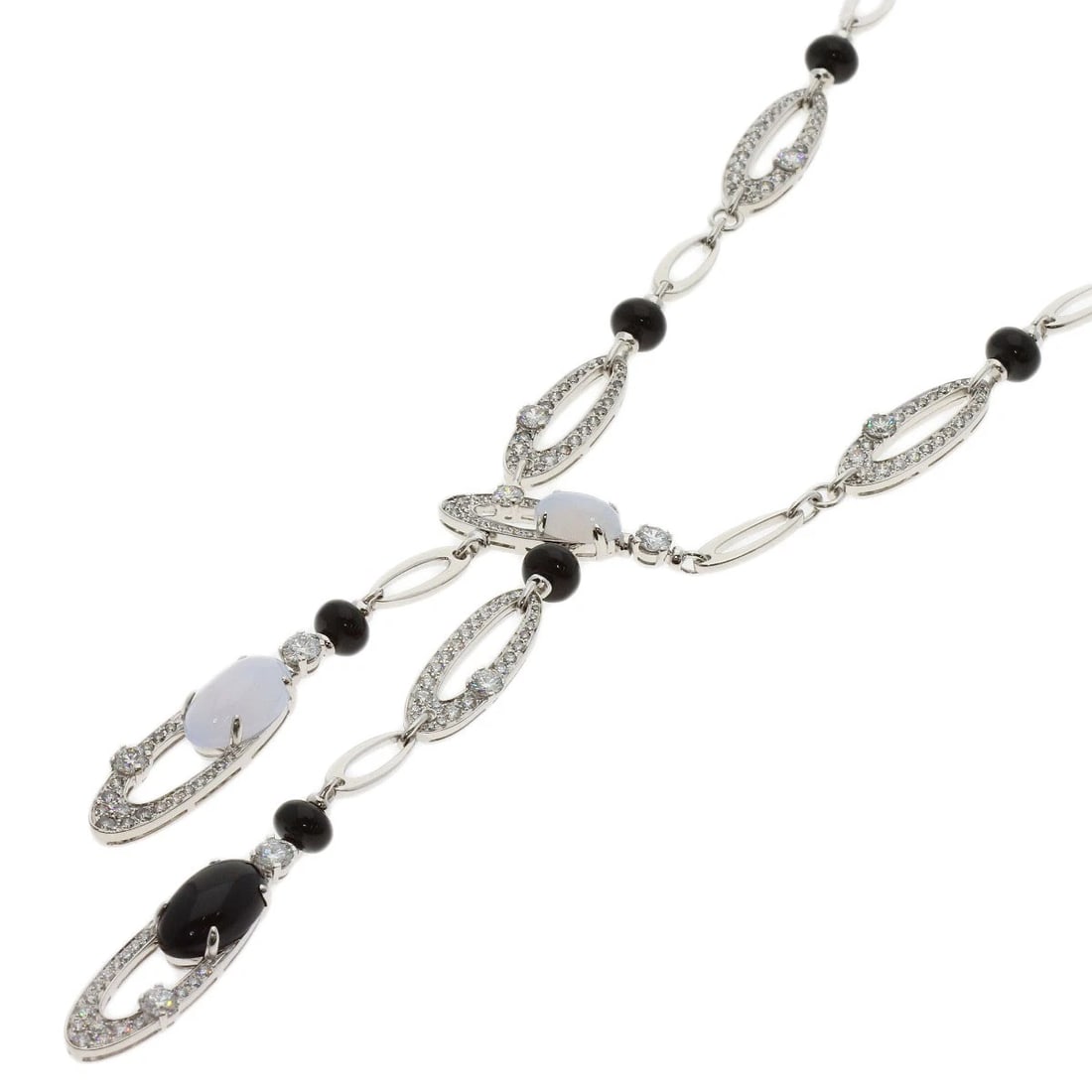 BVLGARI DIAMOND NECKLACE K18 WHITE GOLD: BVLGARI Diamond Necklace K18 White Gold Brand: BVLGARI Type/Style: Necklace Material: K18 White Gold, Main Stone Natural Color: Silver Size: Chain Length:16.9inch/43cm Chain Width:1.9inch/4.9-8.6mm