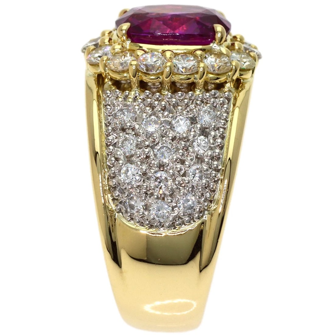 PINK SAPPHIRE DIAMOND RING K18 YELLOW GOLD PT900 (1 of 4)