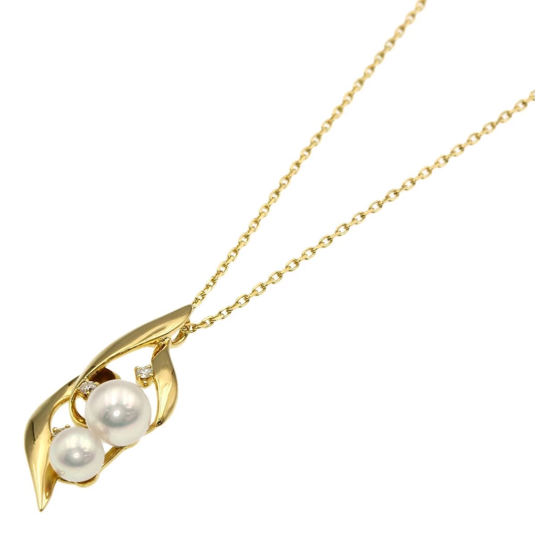 MIKIMOTO PEARL DIAMOND NECKLACE K18 YELLOW GOLD: MIKIMOTO Pearl Diamond Necklace K18 Yellow Gold Brand: MIKIMOTO Type/Style: Necklace Material: K18 Yellow Gold, Color: Gold Size: Stone Size:0.2inch/5.4-6.6mm Chain Length:15.7inch/40cm Chain Width:0.