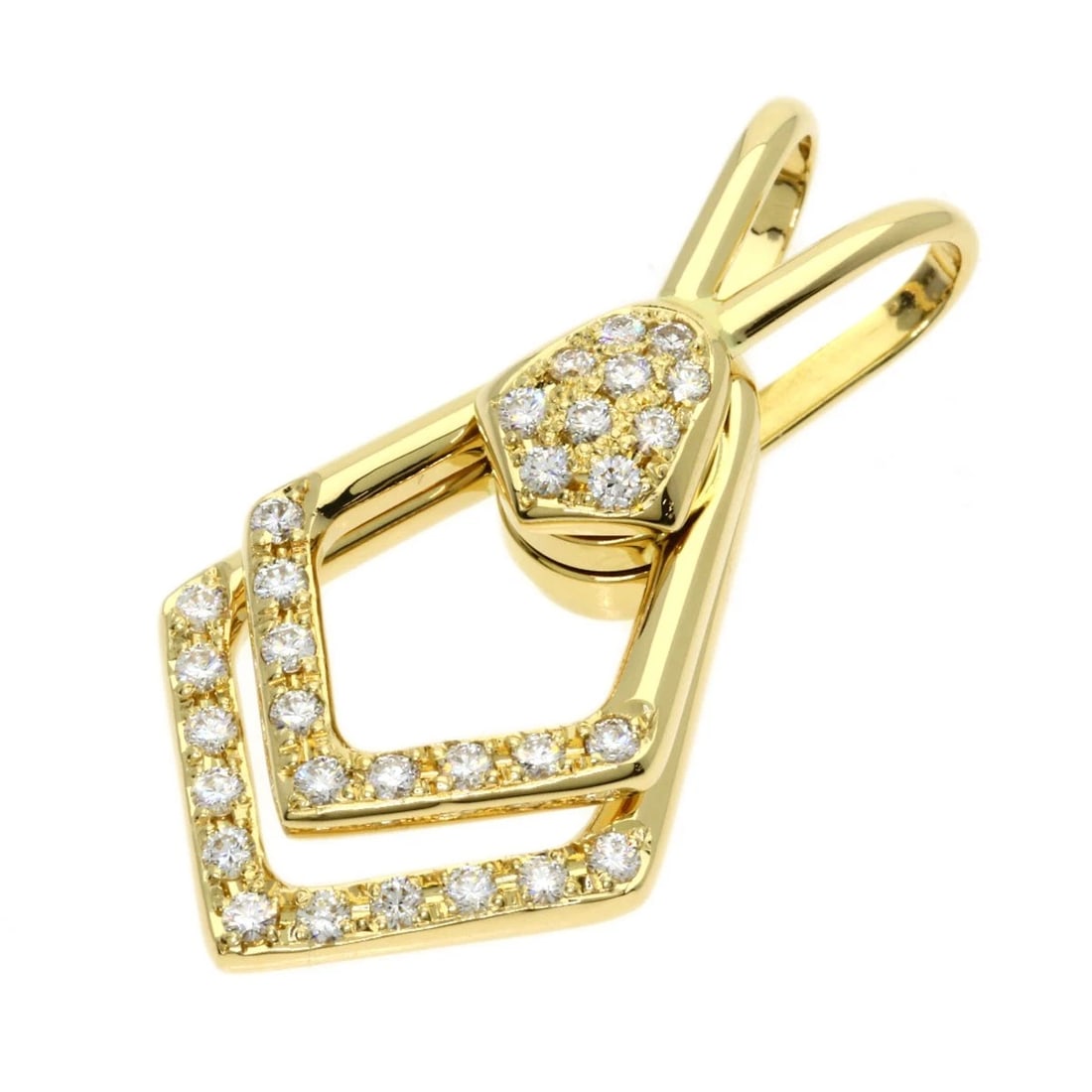 WALTHAM SWING DIAMOND PENDANT TOP K18 YELLOW GOLD: WALTHAM swing diamond Pendant top K18 Yellow Gold Brand: WALTHAM Type/Style: Pendant top Material: K18 Yellow Gold, Main Stone Natural Color: Gold Size: Top Size:1.3inch/32.3x17x7.6mm Accessories:
