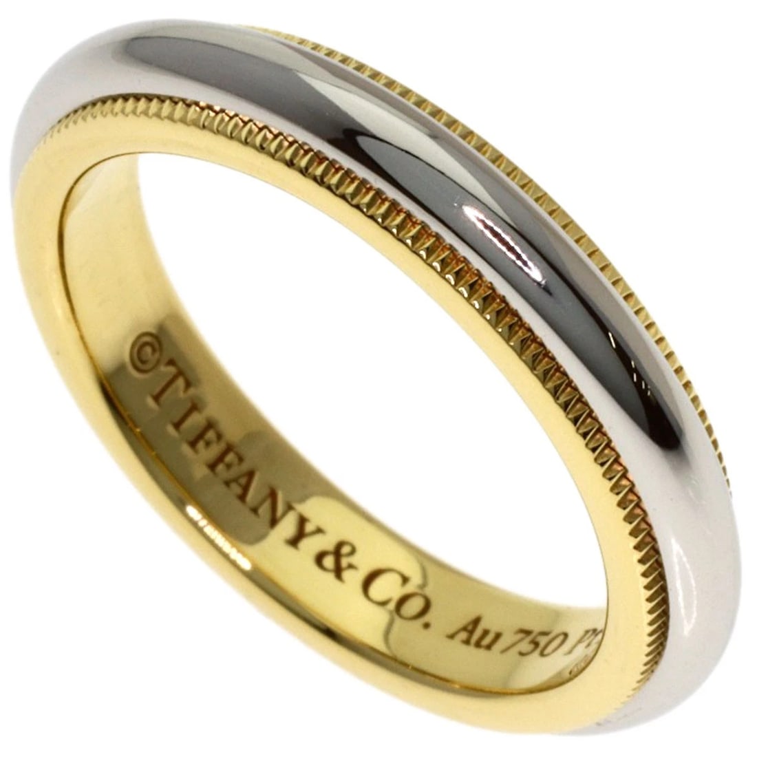 TIFFANY&CO. MILGRAIN RING PLATINUM PT950 18K YELLOW GOLD: TIFFANY&Co. Milgrain Ring Platinum PT950 18K Yellow Gold Brand: TIFFANY&Co. Type/Style: Ring Material: Platinum PT950/18K Yellow Gold, Color: Silver Size: 4.25(US) Accessories: None Access