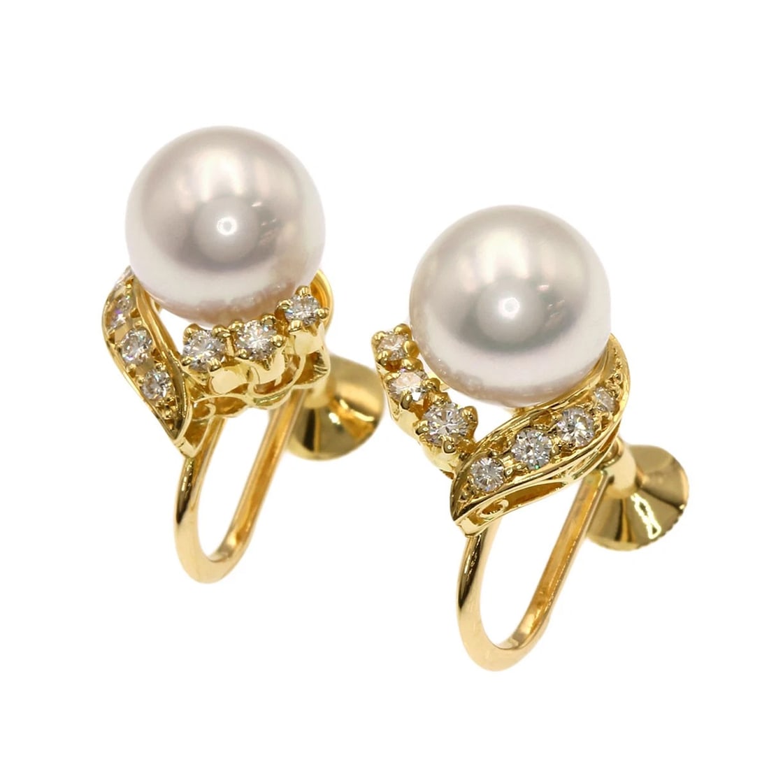 MIKIMOTO PEARL DIAMOND EARRING K18 YELLOW GOLD: MIKIMOTO Pearl Diamond Earring K18 Yellow Gold Brand: MIKIMOTO Type/Style: Earring Material: K18 Yellow Gold, Color: Gold Size: Stone Size:0.3inch/7.9x7.9mm Top Size:0.4inch/11.1x9.2x9mm Accessori