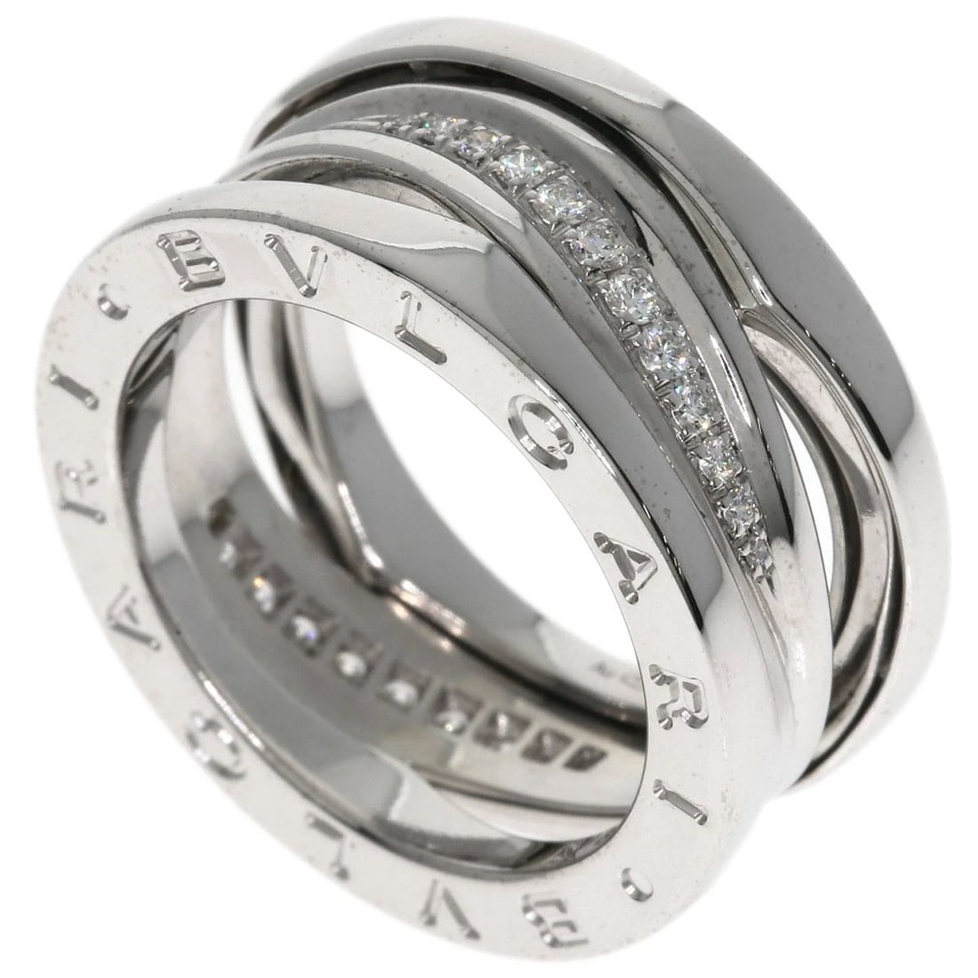 BVLGARI B.ZERO1 LEGEND DIAMOND RING K18 WHITE GOLD: BVLGARI B.zero1 Legend Diamond Ring K18 White Gold Brand: BVLGARI Type/Style: Ring Material: K18 White Gold, Color: Silver Size: 5.75(US) Accessories: None Accessories Notice: When purchas