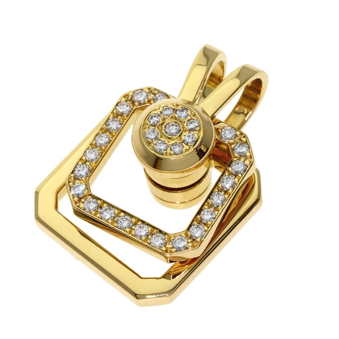 WALTHAM SWING DIAMOND PENDANT TOP K18 YELLOW GOLD: WALTHAM swing diamond Pendant top K18 Yellow Gold Brand: WALTHAM Type/Style: Pendant top Material: K18 Yellow Gold, Main Stone Natural Color: Gold Size: Top Size:1.0inch/25.2x17.9x11.6mm Accessories: