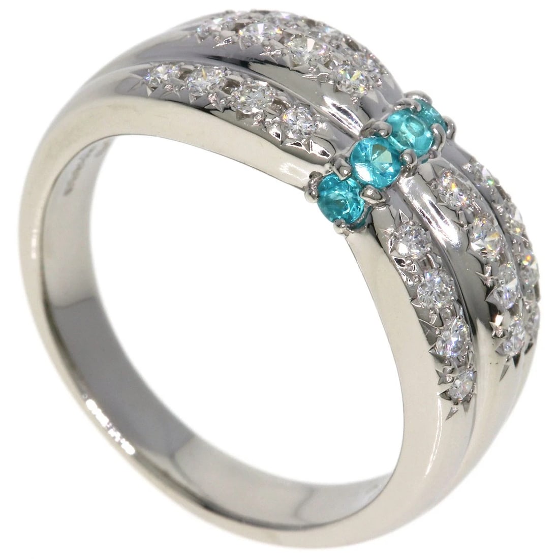 TASAKI PARAIBA TOURMALINE DIAMOND RING PLATINUM PT900: TASAKI Paraiba tourmaline Diamond Ring Platinum PT900 Brand: TASAKI Type/Style: Ring Material: Platinum PT900, Main Stone Natural Color: Silver Size: 7(US) Accessories: None Accessories Notice: When
