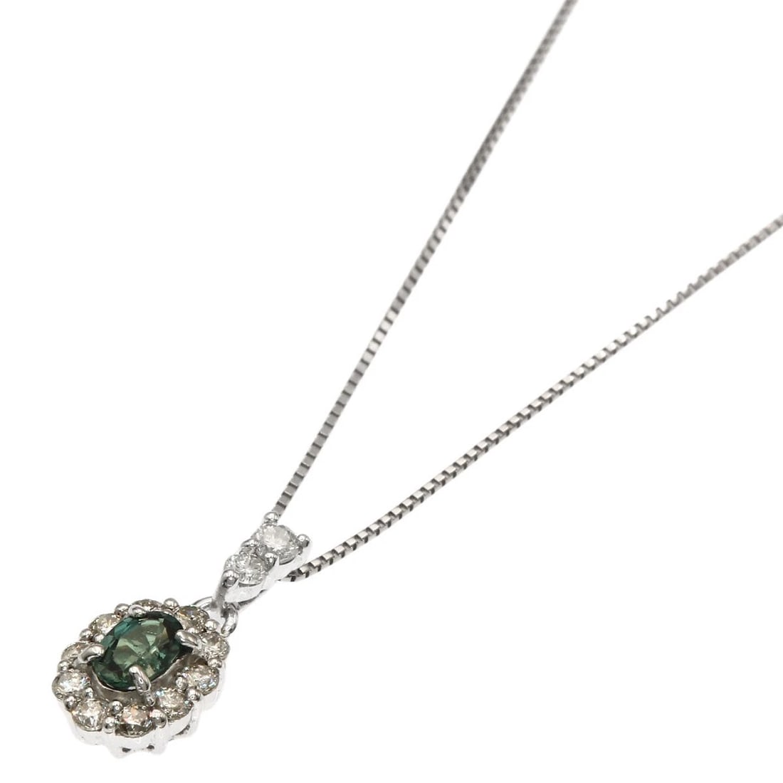 ALEXANDRITE DIAMOND NECKLACE K18 WHITE GOLD: Alexandrite Diamond Necklace K18 White Gold Brand: SELECT JEWELRY Type/Style: Necklace Material: K18 White Gold, Main Stone Alexandria Color: Silver Size: Chain Length:17.9inch/45.5cm Chain Width:0.2i