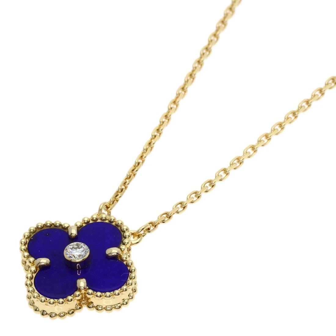 VAN CLEEF & ARPELS ALHAMBRA LAPIS LAZULI & AZURE STONE DIAMOND NECKLACE: Van Cleef & Arpels Alhambra Lapis Lazuli & Azure stone Diamond necklace Brand: Van Cleef & Arpels Type/Style: Necklace Material: K18 Yellow Gold, Main Stone Lapis Lazuli & Azure stone Color: Gold Size