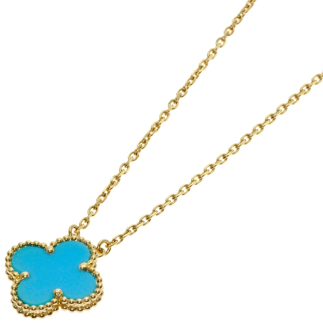 VAN CLEEF & ARPELS TURQUOISE NECKLACE K18 YELLOW GOLD: Van Cleef & Arpels Turquoise Necklace K18 Yellow Gold Brand: Van Cleef & Arpels Type/Style: Necklace Material: K18 Yellow Gold, Main Stone Turquoise Color: Gold Size: Chain Length:16.5inch/42cm Chain 