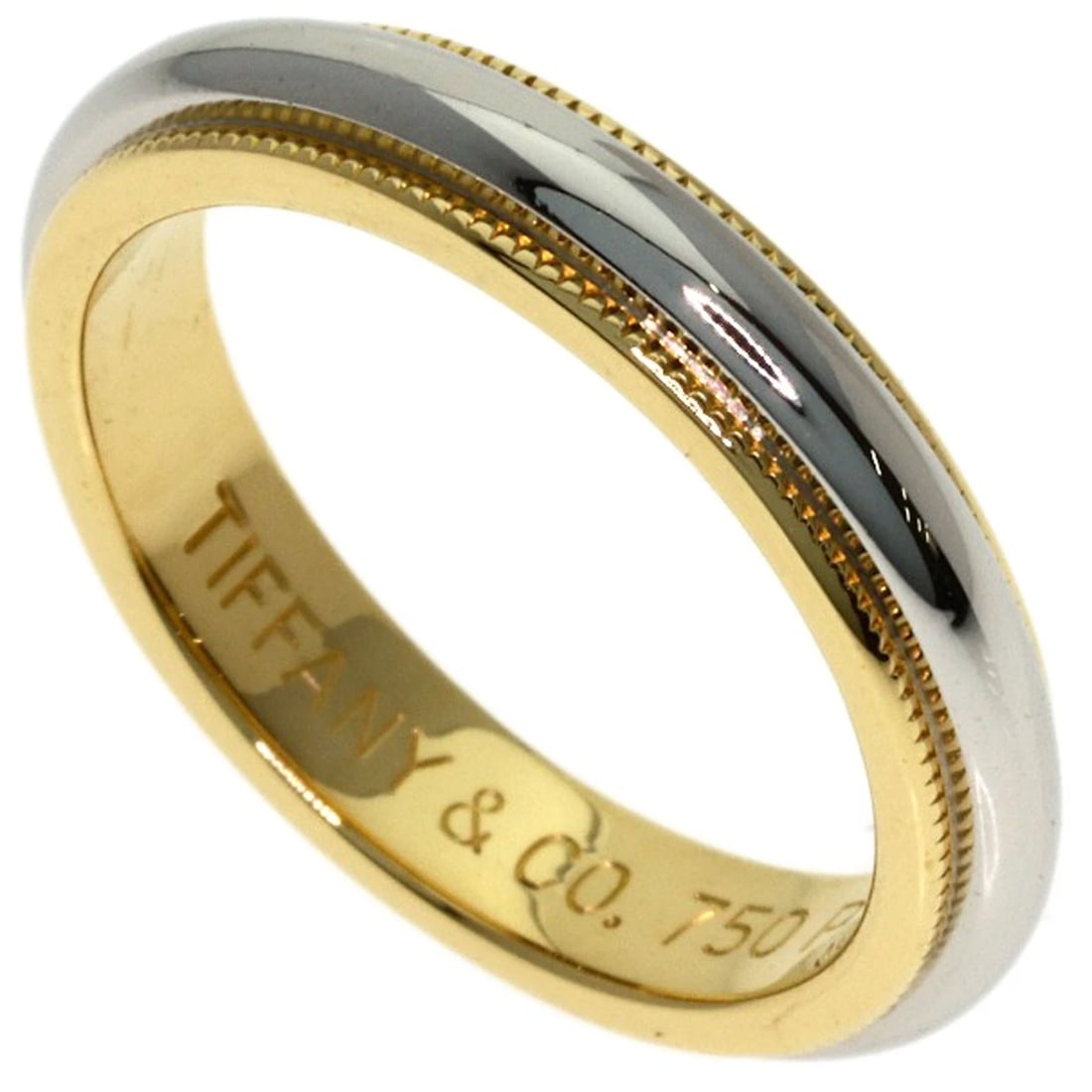 TIFFANY&CO. MILGRAIN RING K18 YELLOW GOLD PT950: TIFFANY&Co. Milgrain Ring K18 Yellow Gold PT950 Brand: TIFFANY&Co. Type/Style: Ring Material: K18 Yellow Gold/ PT950, Color: Gold Size: 4.25(US) Accessories: None Accessories Notice: When