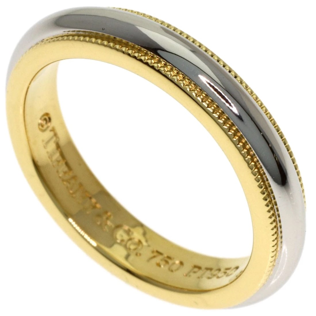 TIFFANY&CO. MILGRAIN RING PLATINUM PT950 18K YELLOW GOLD: TIFFANY&Co. Milgrain Ring Platinum PT950 18K Yellow Gold Brand: TIFFANY&Co. Type/Style: Ring Material: Platinum PT950/18K Yellow Gold, Color: Silver Size: 4.5(US) Accessories: None Accessories
