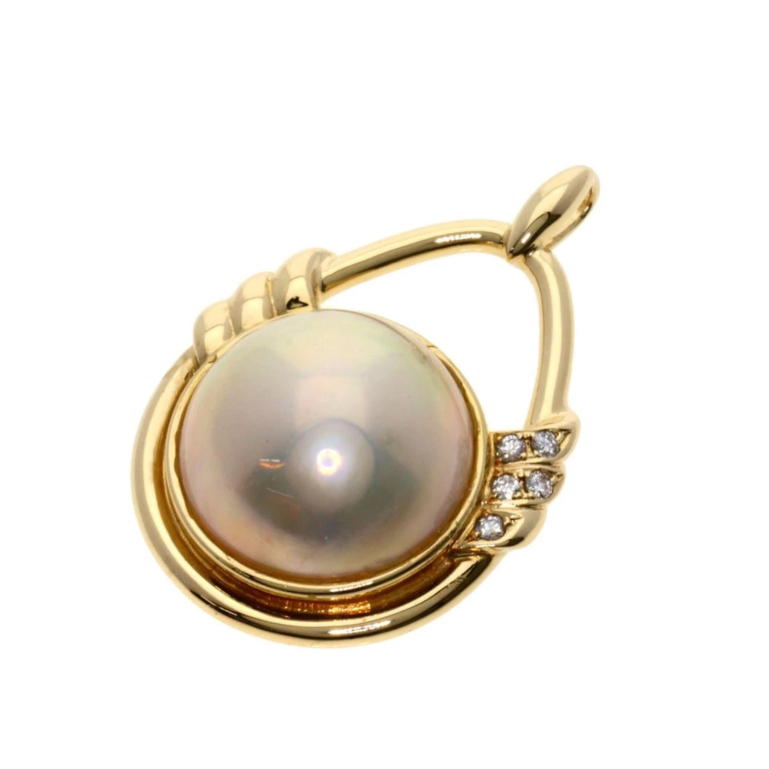 TASAKI MABE PEARL DIAMOND PENDANT TOP K14 YELLOW GOLD: TASAKI Mabe Pearl Diamond Pendant top K14 Yellow Gold Brand: TASAKI Type/Style: Pendant top Material: K14 Yellow Gold, Main Stone Pearl Color: Gold Size: Stone Size:0.6inch/14.9mm Top