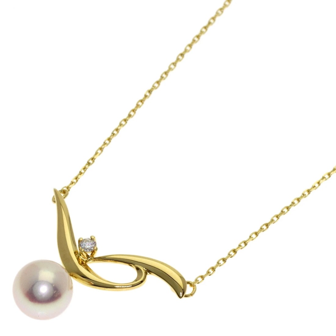 MIKIMOTO PEARL DIAMOND NECKLACE K18 YELLOW GOLD: MIKIMOTO Pearl Diamond Necklace K18 Yellow Gold Brand: MIKIMOTO Type/Style: Necklace Material: K18 Yellow Gold, Color: Gold Size: Stone Size:0.3inch/7.3mm Chain Length:16.5inch/42cm Chain