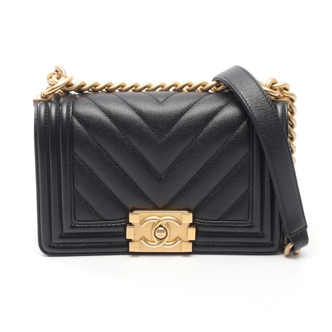CHANEL BOY SMALL CHAIN SHOULDER BAG: CHANEL Boy Small Chain Shoulder Bag Brand: CHANEL Type/Style: Shoulder Bag Material: Grained Calfskin leather Color: Black?ish colors Size: (H:4.7inch x W:7.9inch x D:2.4inch) Accessories: None
